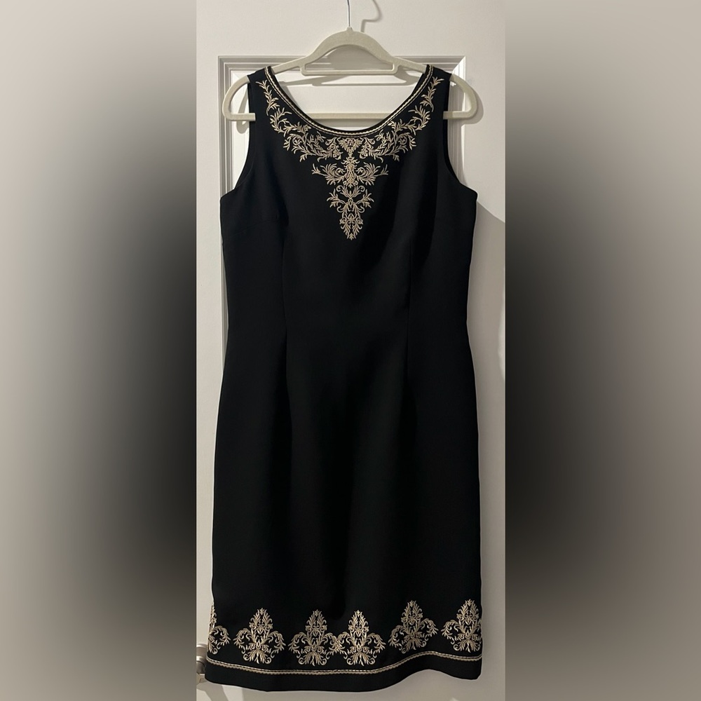 NWOT Vintage Jessica McClintock Black Shift Embroidered Strapless Cocktail Dress